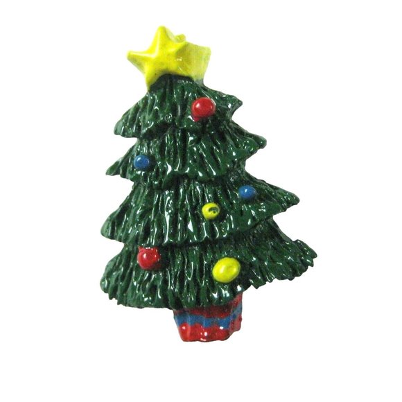 Christmas Tree Brooch 1 Inch Pin Jewelry Star Ornaments Xmas Plastic Festive - Picture 1 of 4